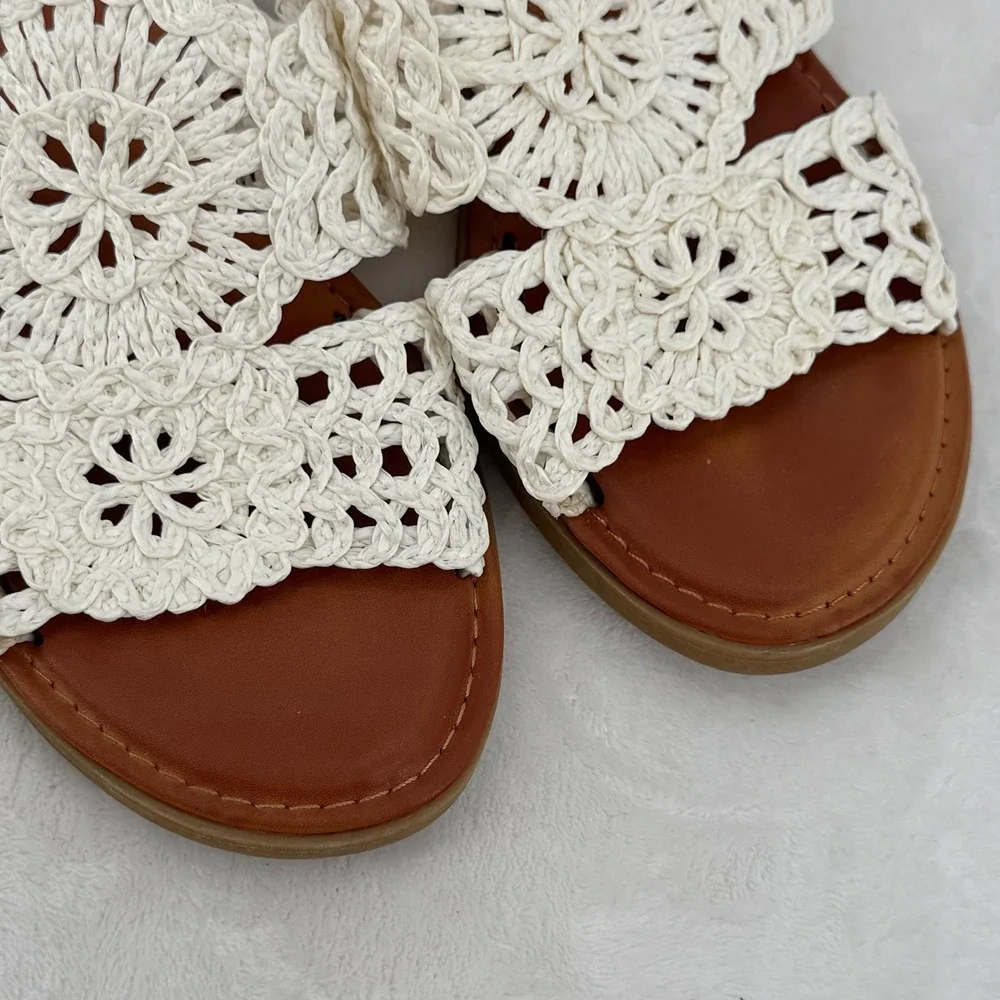 Jellypop Tamina Cream White Crochet Boho Slide Sandals Womens 8.5 M Flat Shoes
